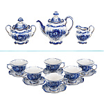 09102 Гжель Сервиз Чайный "Семейный" в зол, чаш будничн на 6 п. 15 пред. Авт. Алехин С.С.