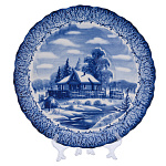 Тарелка декоративная "Зима в деревне". Гжель