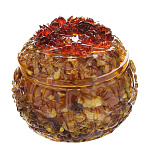 0039345 Янтарь Шкатулка овальная с цветком на крышке (янтарь, заливка)