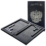 0050505/ФР Нат.камень НАРДЫ "ГЕРБ" с гравировкой (змеевик, креноид/габбро-диабаз) 