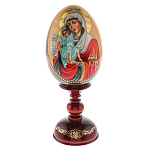 0058034/16см ЯЙЦО ПАСХАЛЬНОЕс ликом "БМ "Достойно есть" на подставке 27см  (дерево, роспись)