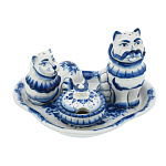 0068411/коб  Гжель Набор для специй "Кошки" 