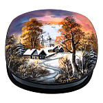 202556 Шкатулка с худ росписью "Зима в деревне" перламутр,9*8*3 см