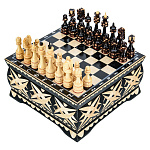 100422  Нат.дерево ШАХМАТНЫЙ ЛАРЕЦ малый "РЕЗНОЙ" 18*18*9см 