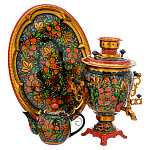 0074802 Самовар электрический "КЛУБНИКА" 3 л овал с голуб цвет