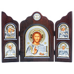 0052397/34*24см/5002599229 Икона Триптих5 "Спаситель"шелкогр/позолота/серебр
