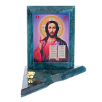 0039531/8822 Нат.камень ИКОНА с подсвечником СПАСИТЕЛЬ малая змеевик 95*95*100мм 350гр