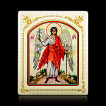 0066525-0023 Икона рукописная Ангел Хранитель перламутр 150-180 мм белая рама