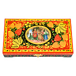 100441 ХОХЛОМА ШКАТУЛКА "ЯГОДЫ. Сюжет Сказка о царе Салтане" 180*100  (красный фон) Р11