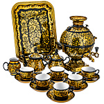 0065221-шар 5Л Самовар электрический + сервиз на 6 персон "КУДРИНА НА ЧЕРНОМ" 