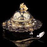 Икорница ажурная с позолотой и эмалью "Рыбка". Златоуст