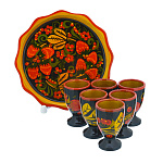 0074951  Хохлома Набор ВОДОЧНЫЙ 6 стопок на подносе