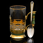 Подстаканник с золочением и нефритом "Орнамент". Златоуст