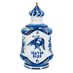 203016 Гжель Штоф "ПАСХАЛЬНЫЙ" для свят воды, ангел, в зол