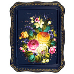 202965/48*37см-Поднос сувенирный "ЦВЕТЫ" (фон син)