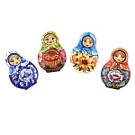 0029895 Сувенир ЗНАЧОК-БРОШЬ  деревянный "МАТРЕШКА" разная роспись 4*6см