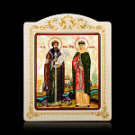 0066572-0070 Икона рукописная Петр и Феврония перламутр 160-195 мм белая рама