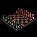 0056838/Фр/41*41см Златоуст ШАХМАТЫ "Красное и Черное" креноид, лемезит, змеевик  в П/У 