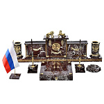 11692 Бронза Настольная визитница с часами " Герб Вооруженных сил РФ" Змеевик (3.01)