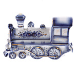 10260 Гжель Скульптура "Паровоз" в золоте 10*15см 