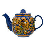 0021040 ХОХЛОМА чайник "Золотая кудрина" синий фон (форма 2) 0,7