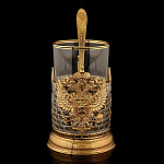 0016067 Златоуст ПОДСТАКАННИК "КРЕМЛЬ"со стаканом и ложкой,позолота, серебрение,П/У