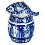 202823 Гжель ИКОРНИЦА "РЫБКА",бочка ср