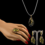 0050431/Кольцо 720026 вст.янтарь р/п (Ag 925)