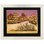 0063829-25*20см Картина янтарная "КАМЫШИ. ЗАКАТ"  (кварцевый песок, янтарь, каменная крошка)