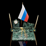 0056295 Мрамор Верде Гватемала Набор офисный с часами, 2 ручками, флагом, 2 предмета
