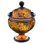 0048855/27*18-кудрина  Хохлома СУПНИЦА НА НОЖКЕ 270*180мм кудрина