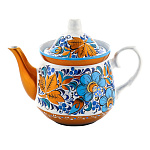 0080299 ХОХЛОМА чайник "Цветы" белый фон (форма 1) 0,5
