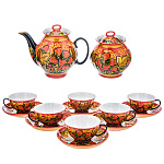 0070355  Хохлома Фарфор Сервиз Чайный"КЛУБНИКА"двойной фон на 6 перс