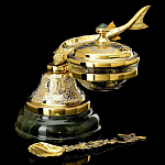 0035177 Златоуст  Икорница "КОЛОКОЛЬЧИК" Нефрит Позолота