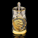 23960 Златоуст Подстаканник "Пантеры" с ложкой, позолота, Никель, Хрусталь, в П/У