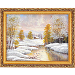 0052497/7599/30*40см  Нат.камень Картина"Зимние сумерки" Багет  гипс№4 3198
