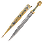 0072198 Оружие сувенирное КИНЖАЛ "Восточный" (металл, кожа, эмаль)(син,золот)56см