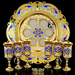 23945 Златоуст Набор ВОДОЧНЫЙ "Море", 6рюмок,+ поднос позолота, , в П/У