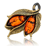 0045089/2117.4 Брошь Винтажный листик 7 (коньячный)