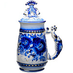 0011119 Гжель Кружка пивная с крышкой "РАКИ" в золоте