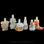 -Нб-6шт Фарфор НАБОР МИНИ-ШТОФОВ"НОВОГОДНИЙ"в цвете и золоте 6шт в П/У (4878)