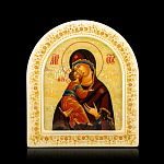 0066555-0053 Икона рукописная Владимирская Божия Матерь перламутр 155-175 мм белая рама