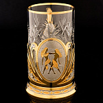 0022320 Златоуст ПОДСТАКАННИК "Близнецы"со стаканом и ложкой, позолота, в П/У