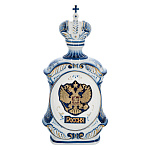 201439 Гжель Штоф ДЕРЖАВНЫЙ С ГЕРБОМ РФ, с метал накл,  в золоте 1,5л