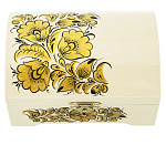 0076977/12*8см Хохлома Шкатулка -сундучок"ЦВЕТЫ ЗОЛОТЫЕ" белая фон  Р 2