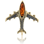 0045322/1604.4 Брошь Самолет Трэвел (коньячный)