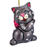  СЕРЫЙ Скульптура КОТ С БАНТОМ  высота 9 см