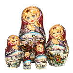 0074629 -5м18см Матрешка "ТРОЙКА. ЗИМА" красный платок,круговая