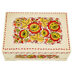 0078409/23*18см Хохлома Шкатулка для чая "ЦВЕТЫ" бел,Р97