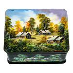 200634 Художественная роспись Шкатулка "Лето в деревне"перламутр,10,5*6*6 см